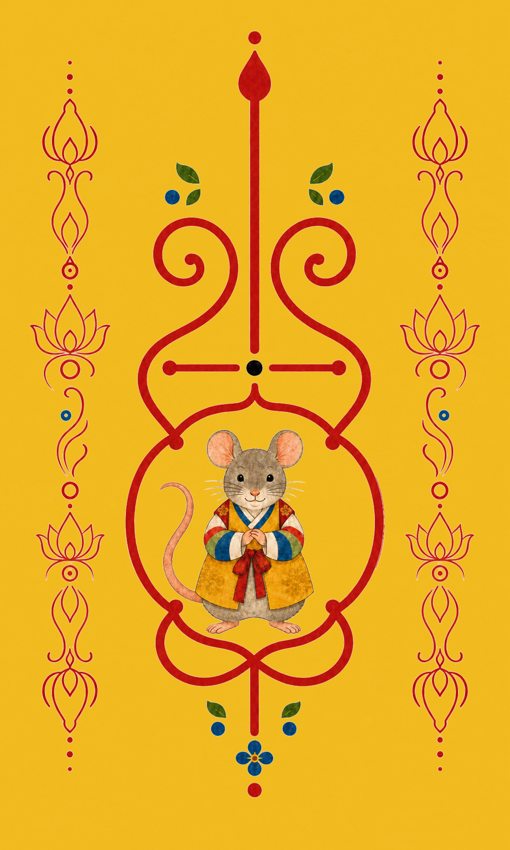 Rat Guardian Korean zodiac bujeok art printed on yellow hanji — Obang House