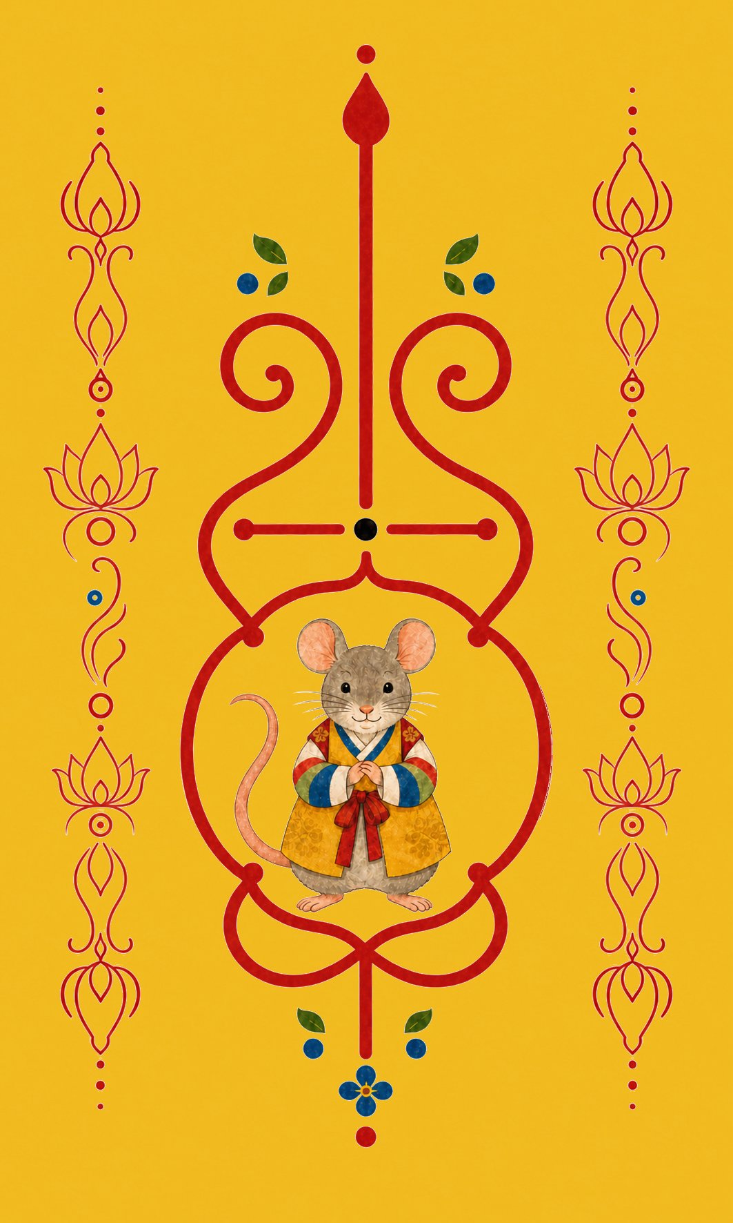 Rat Guardian Korean zodiac bujeok art printed on yellow hanji — Obang House