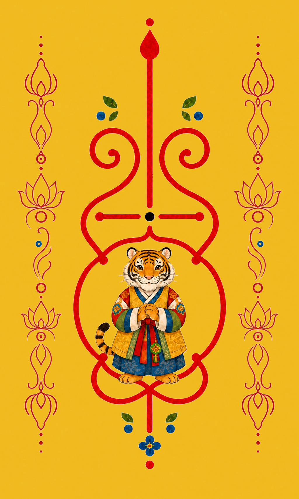Tiger Guardian Korean zodiac bujeok art printed on yellow hanji — Obang House