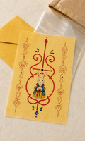 Digital mockup of Rabbit Guardian Bujeok artwork on a yellow hanji sheet with illustrative packaging; finished print and packaging may differ — Obang House