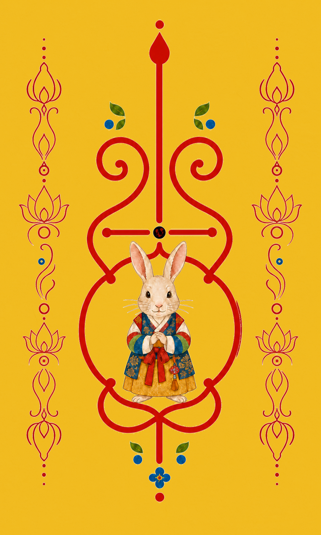 Rabbit Guardian Korean zodiac bujeok art printed on yellow hanji — Obang House