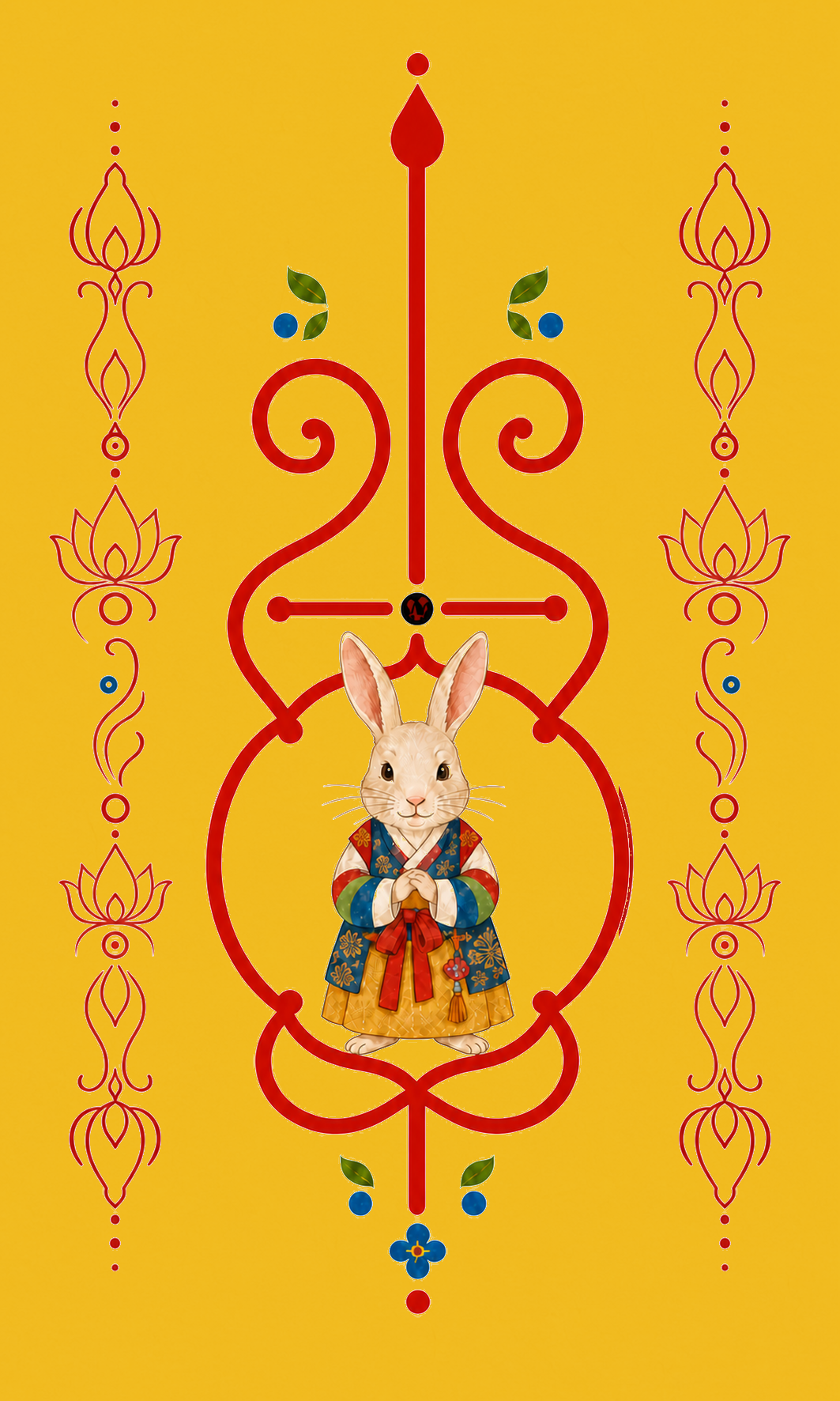Rabbit Guardian Korean zodiac bujeok art printed on yellow hanji — Obang House