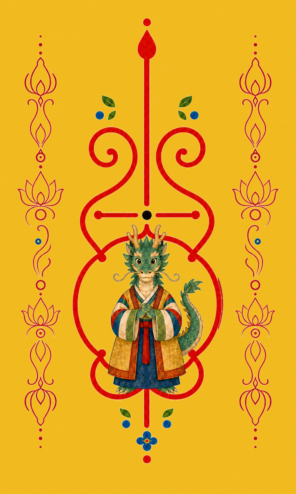 Dragon Guardian Korean zodiac bujeok art printed on yellow hanji — Obang House