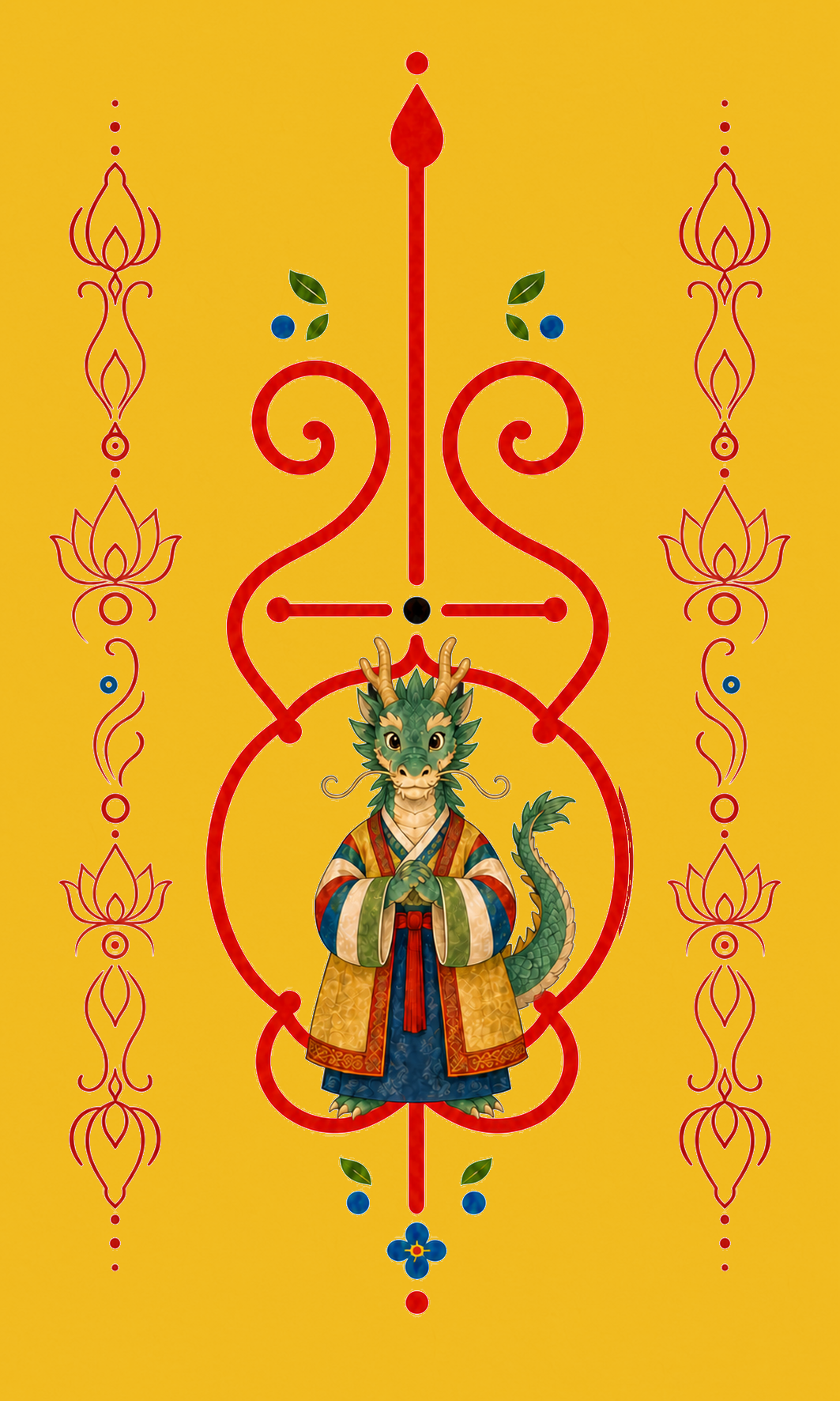 Dragon Guardian Korean zodiac bujeok art printed on yellow hanji — Obang House