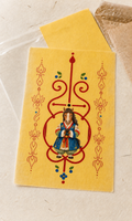 Digital mockup of Horse Guardian Bujeok artwork on a yellow hanji sheet with illustrative packaging; finished print and packaging may differ — Obang House