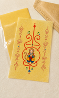 Digital mockup of Monkey Guardian Bujeok artwork on a yellow hanji sheet with illustrative packaging; finished print and packaging may differ — Obang House