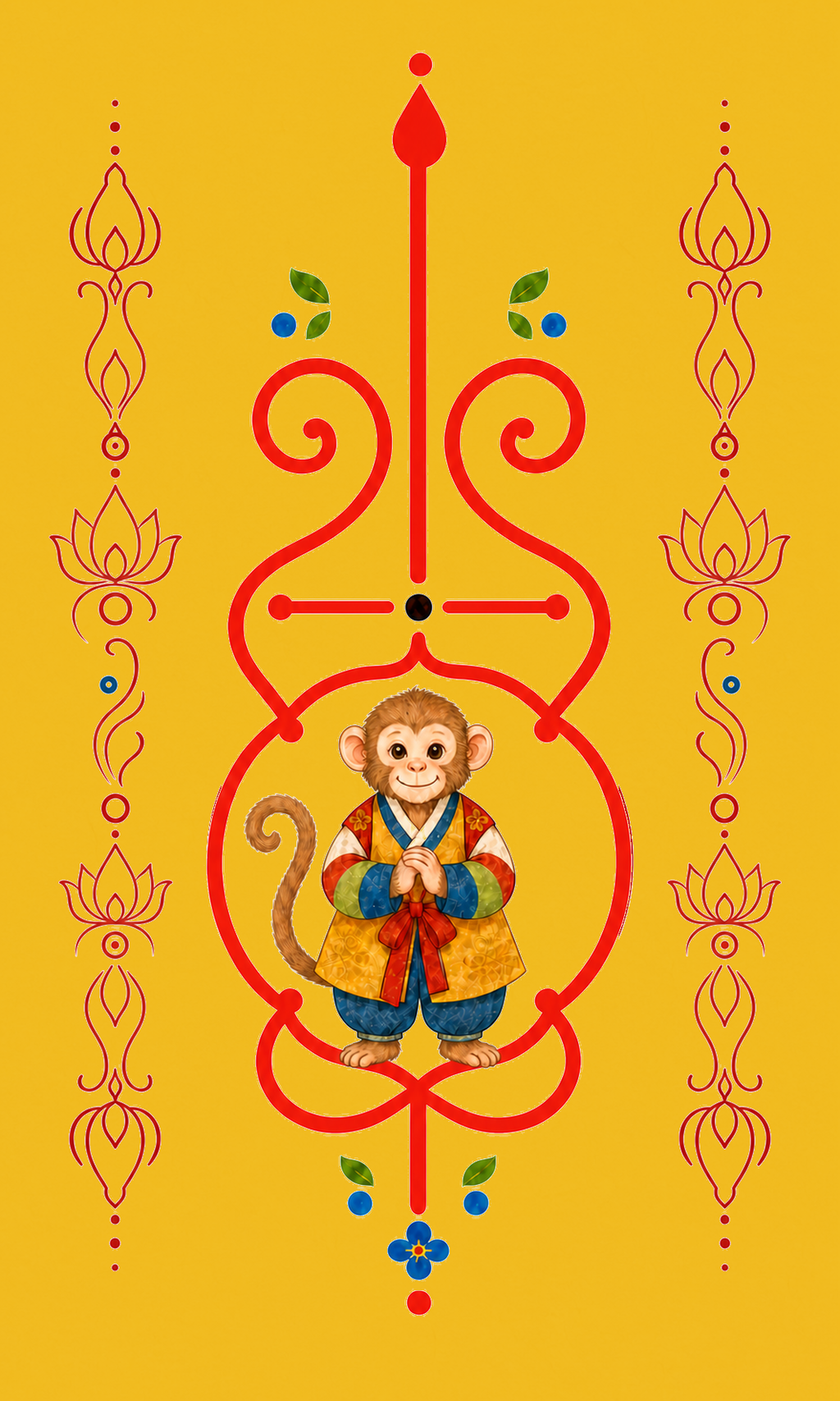Monkey Guardian Korean zodiac bujeok art printed on yellow hanji — Obang House