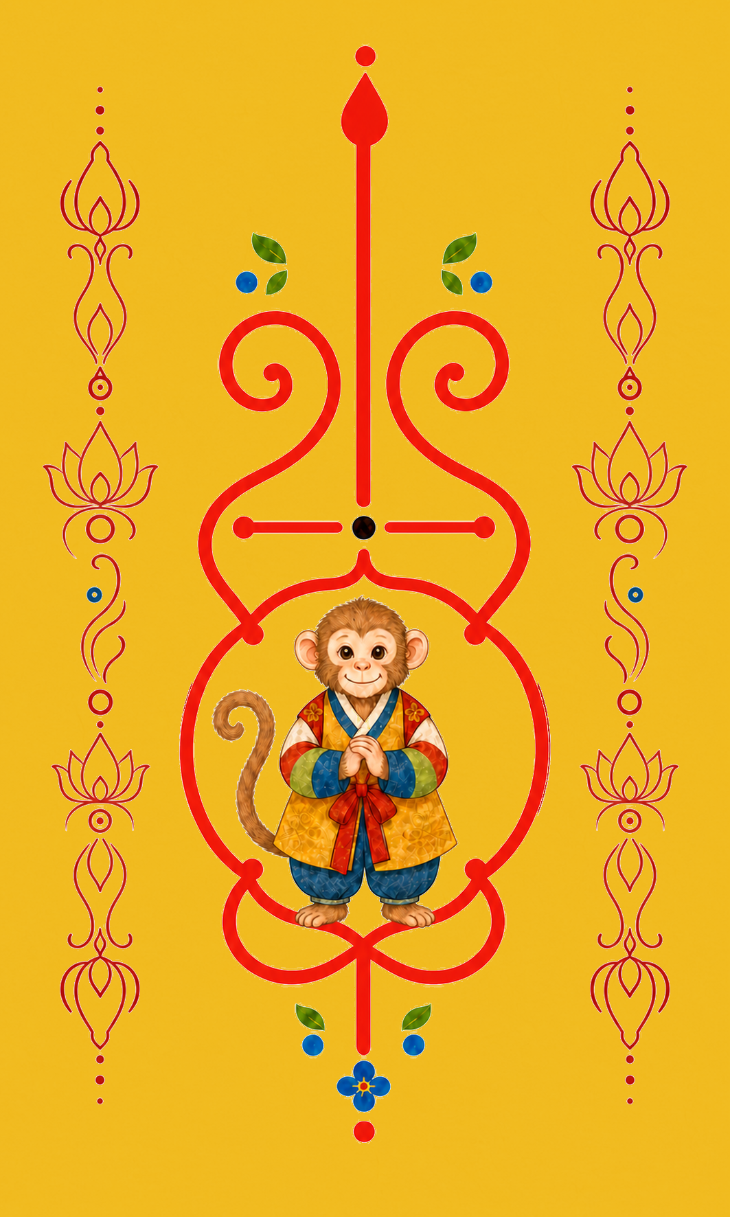 Monkey Guardian Korean zodiac bujeok art printed on yellow hanji — Obang House