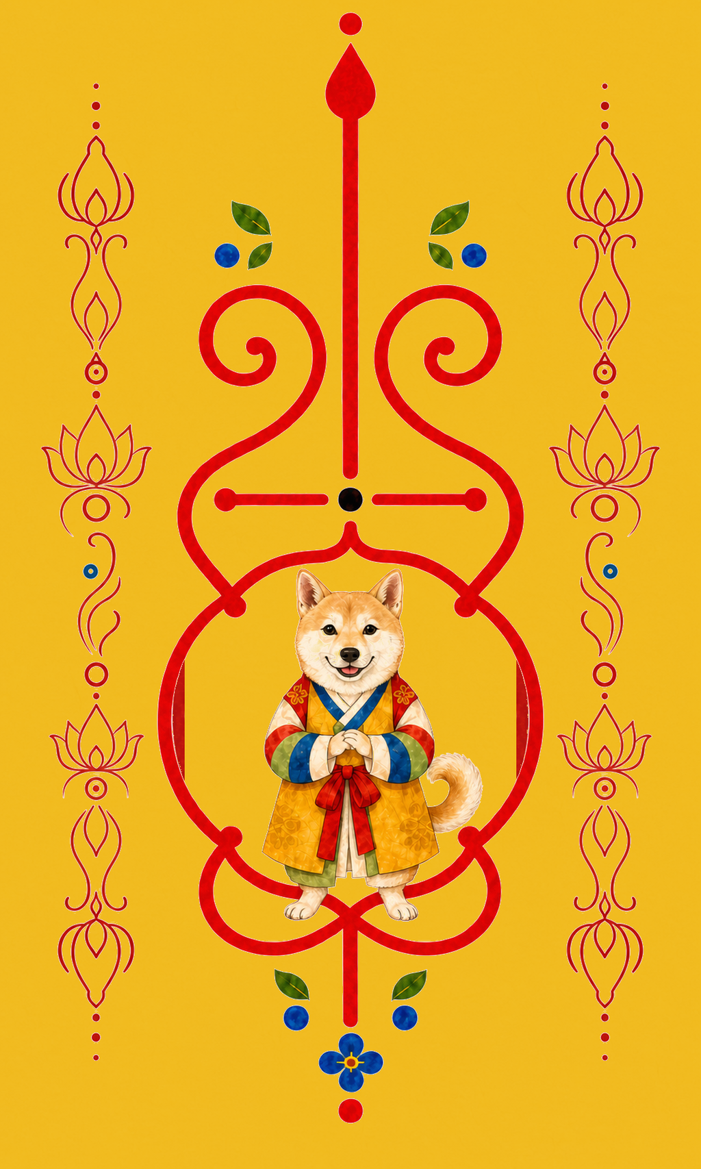 Dog Guardian Korean zodiac bujeok art printed on yellow hanji — Obang House