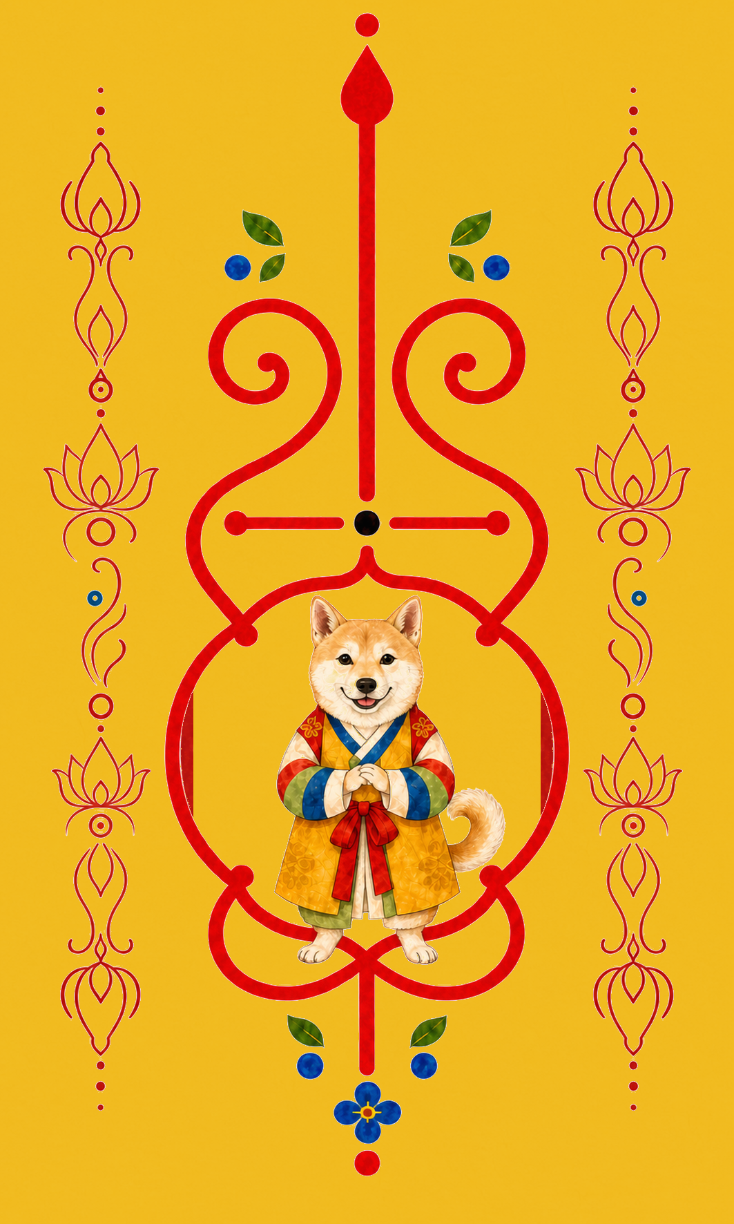 Dog Guardian Korean zodiac bujeok art printed on yellow hanji — Obang House