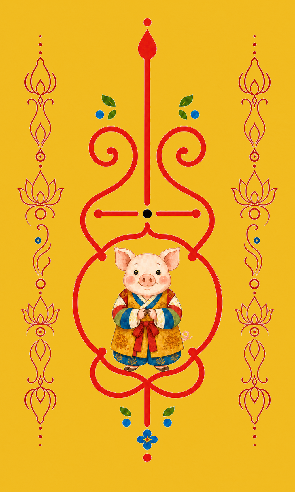Pig Guardian Korean zodiac bujeok art printed on yellow hanji — Obang House